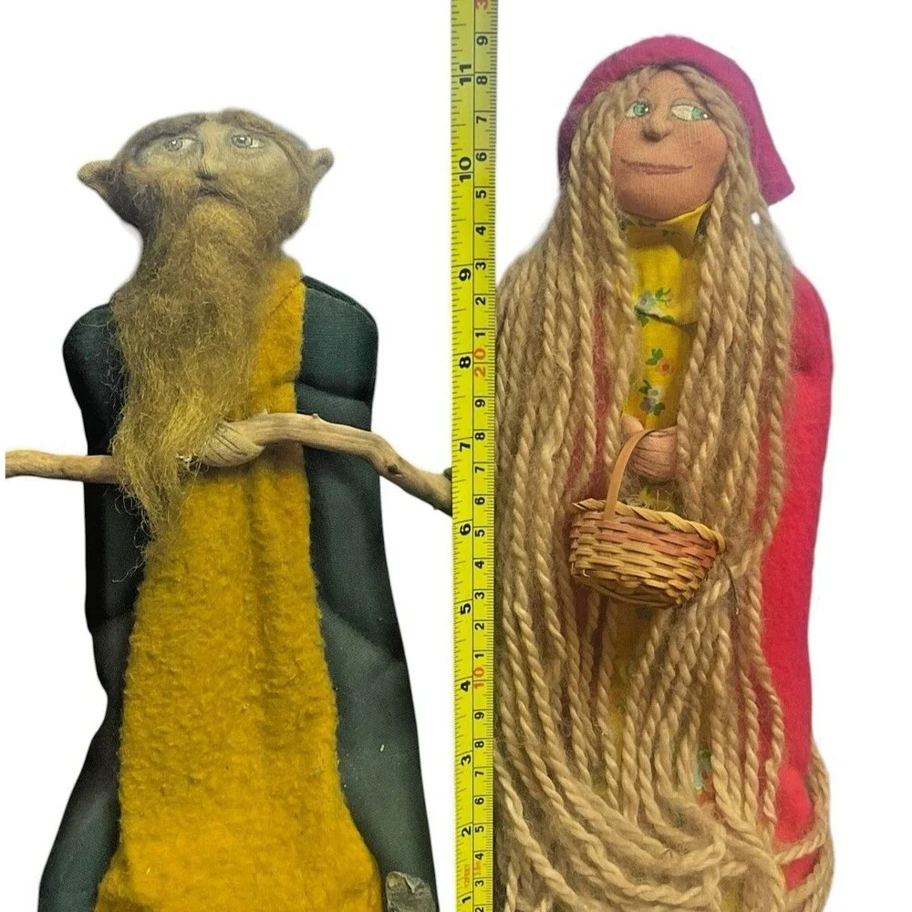 Vintage Wee Peeple Style Art Dolls OOAK Handmade Folk Wizard Woman Set